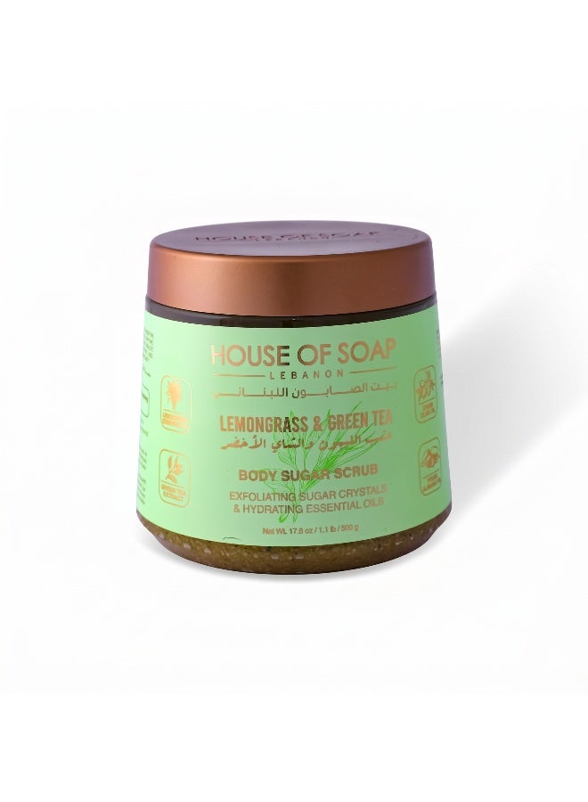 Lemongrass & Green Tea Body Sugar Scrub Exfoliating & Moisturizing Skincare Treatment for Soft Smooth Glowing Skin – 500g