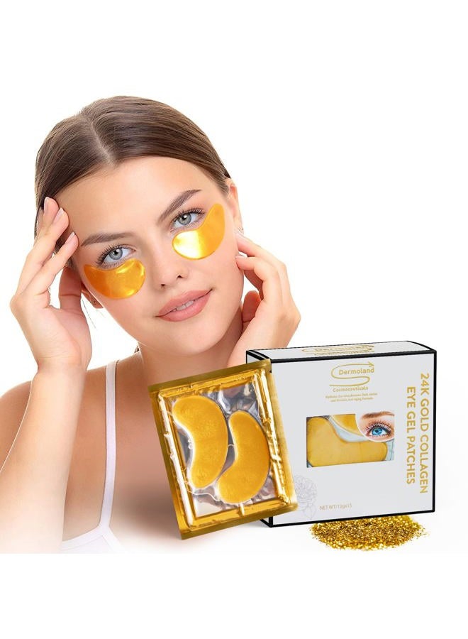 Under Eye Gel Pads, Collagen Eye Patches for Puffy Eyes, Dark Circles, and Wrinkles, 24K Gold Eye Mask with Hyaluronic Acid, Vegan, Cruelty-Free, Hydrating Eye Pad,15 Pairs