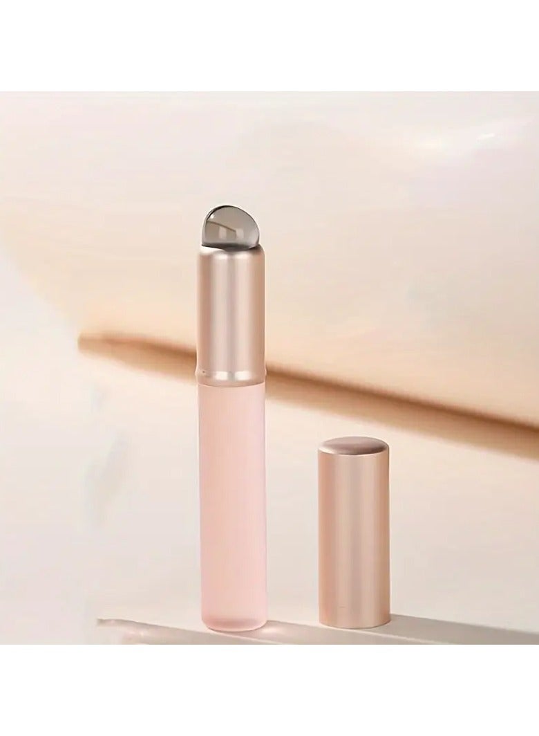 Mini Portable Pink Jelly Transparent Handle Silicone Lip Brush with Cap, Pocket Makeup Brush for Lipstick Blending, Concealer, Lip Mud, Nail Art, Small Round Head Lip Brush for All Skin Types, Unscented, Resin Rod, Travel-Friendly