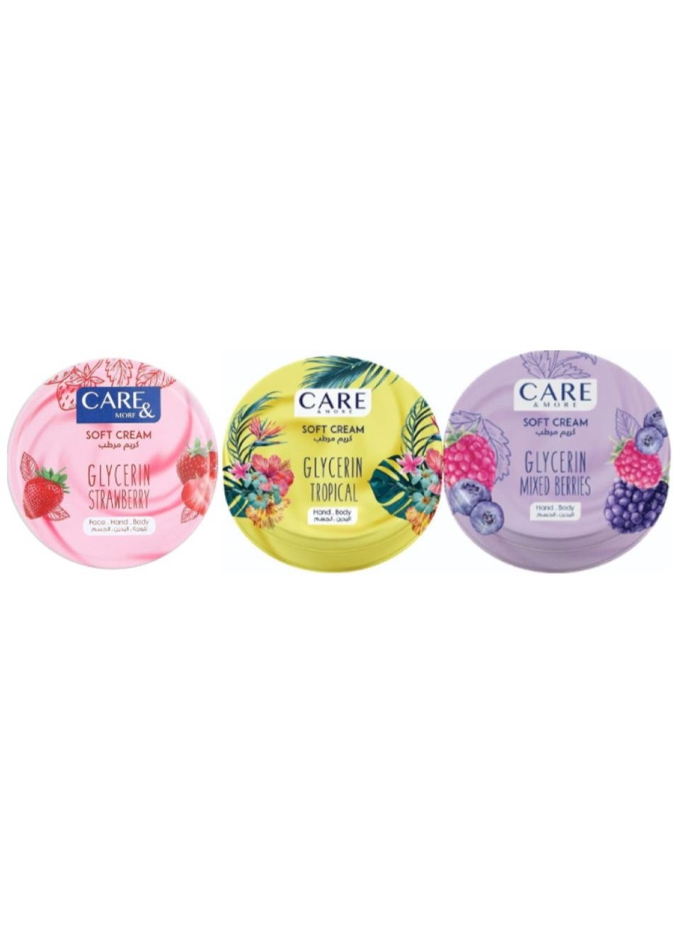 Care & More Soft Cream With Glycerin Mixed Berries +Tropical + Strawberry 3PCS