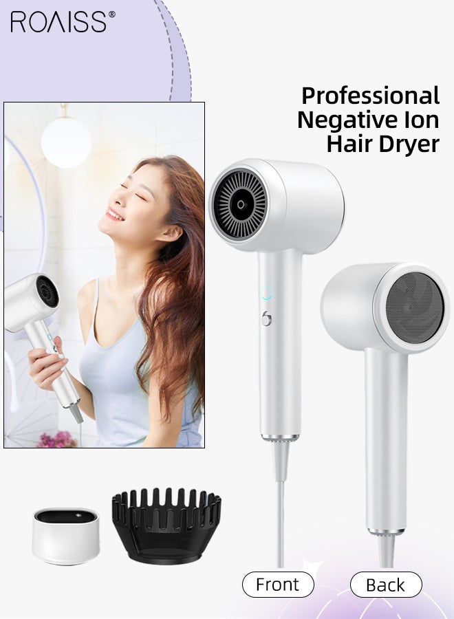 Professional Negative Ion Hair Dryer, High-Speed Low Noise Smart Thermo-Control Hairdryer, Constant Temperature Hair Care, Multi-speed Adjustable Hair Dryer for Travel, Salon, and Home