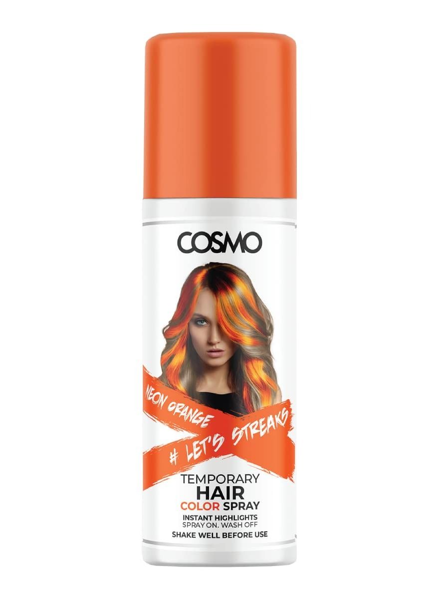 Cosmo Temporary Neon Orange Hair Color Spray For Unisex 100ml | Suitable for All Hair Types | Colour Spray | Easy to Wash | Beauty | Funky Party Looks