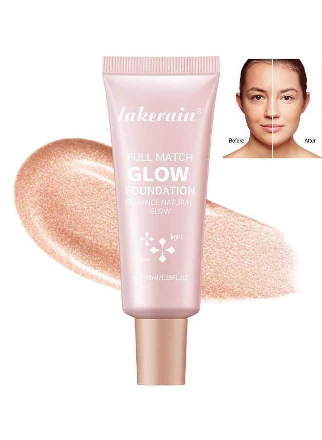 Full Match Glow Foundation, Enhance Foundation Natural Glow, Professional Coverage for a Flawless Look ,#02 Light （40ml ）