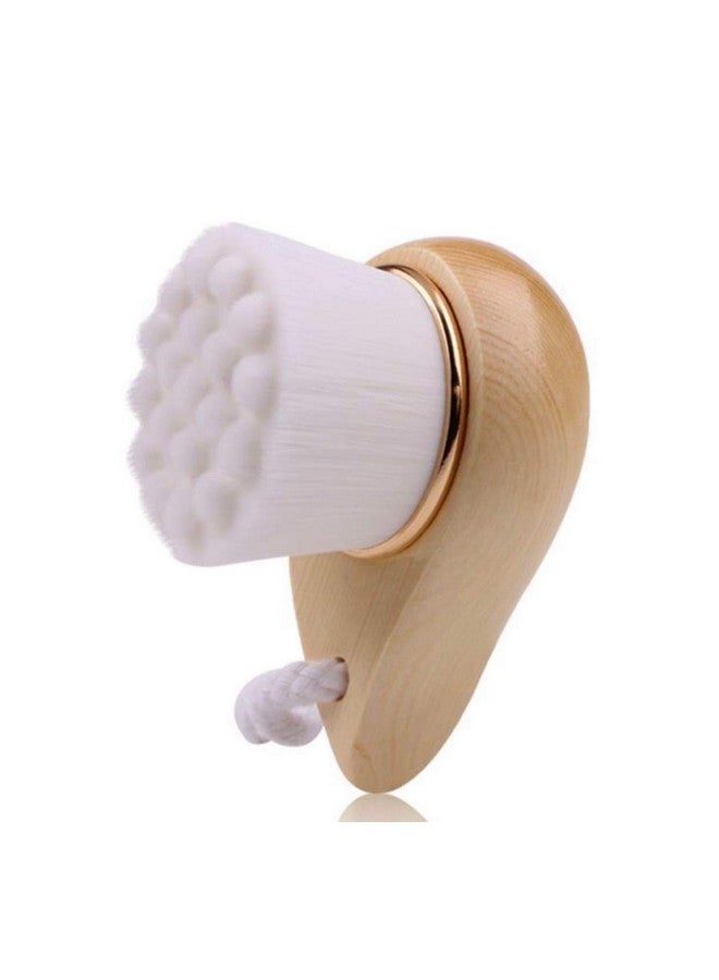 . Facial Bamboo Wood Handle Cleansing Brush. Extrasoft Fiber Facial Brush. White.