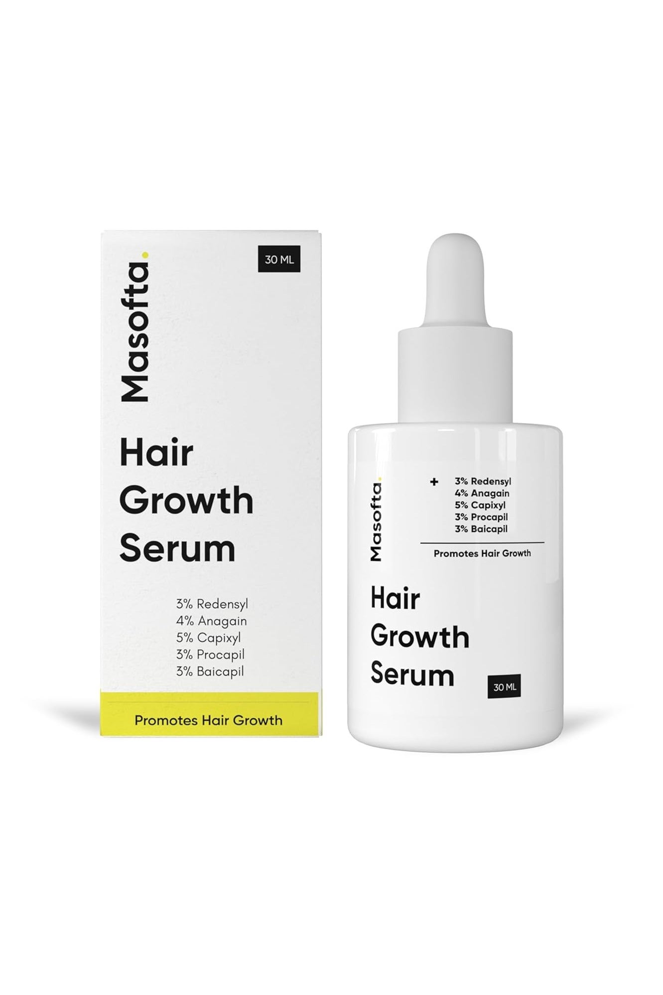 Masofta Hair Growth Serum For Promoting Hair Growth & Controlling Hair Fall With 3% Redensyl, 5% Capixyl, 4% Anagain, 3% Procapil & 3% Baicapil, Rosemary & Biotin, For Both Men & Women, 30ML