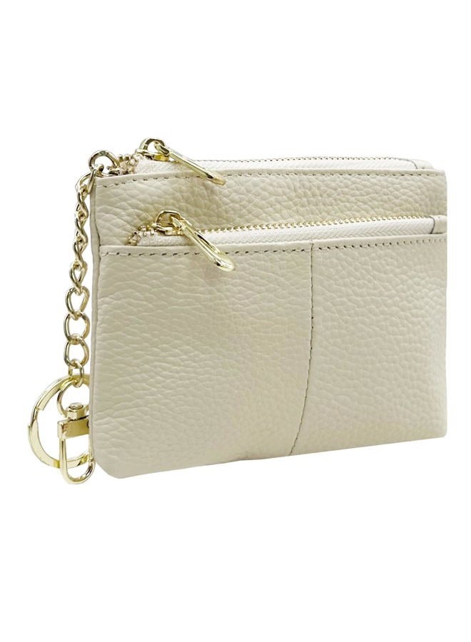 Womens RFID Coin Purse Change Wallet Small Leather Card Holder Keychain(White)