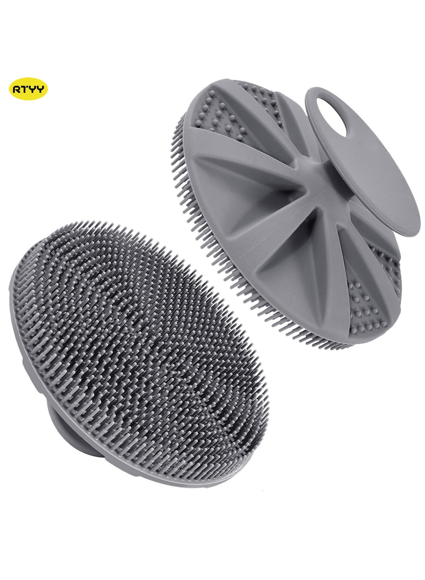 Food-Grade Soft Silicone Body Scrubber Shower Brush Handheld Cleansing Skin Brush, Gentle Exfoliating and Lather Well (1PCS Grey)