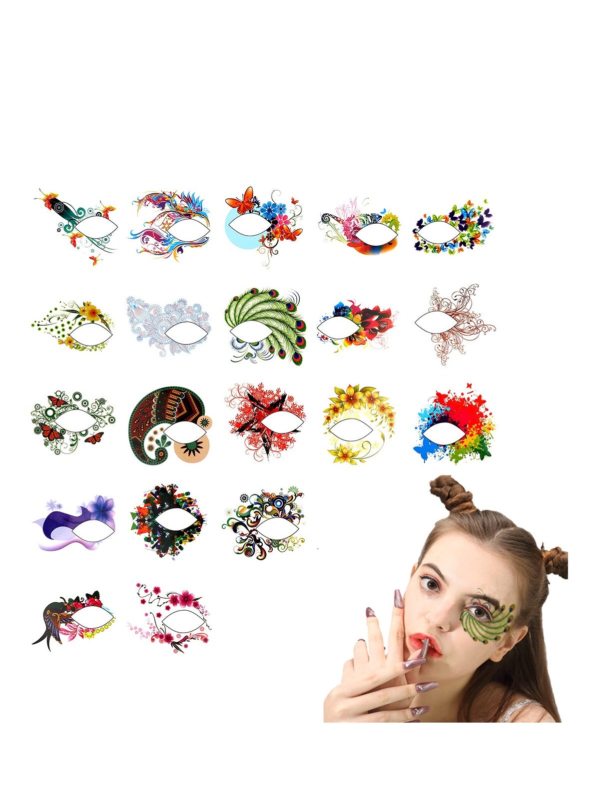 Eye Tattoo Stickers, 20 Sheets Eyeshadow Stickers, Temporary Eyeliner Decals, Butterfly Flower Face Fake Makeup for Women Girls Masquerade Party Decoration