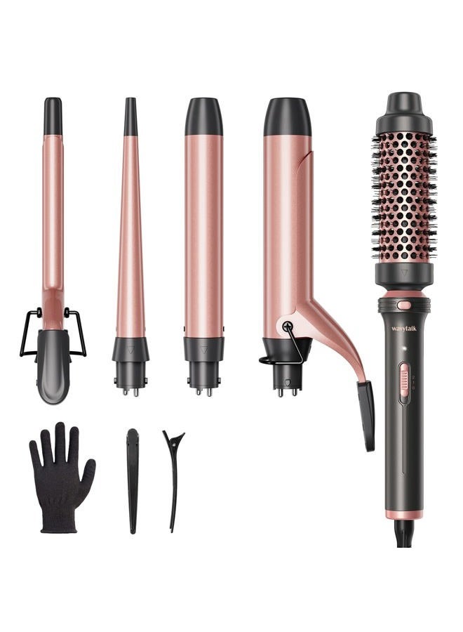 Wavytalk 5 in 1 Curling Iron Set with Curling Brush and 4 Interchangeable Ceramic Curling Wand (0.35"-1.25”), Wand Curling Iron Instant Heat Up, Dual Voltage Hair Curler Model: JDL-320N1