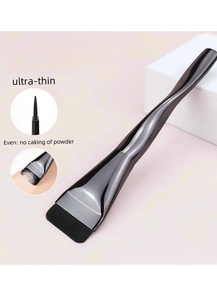 2-in-1 Multi-Use Makeup Brush Set, Soft Nylon Bristles, ABS Plastic Handle, Ultra-Thin Design for Foundation and Facial Mask Application, Unscented Beauty Essentials for Normal Skin, Black