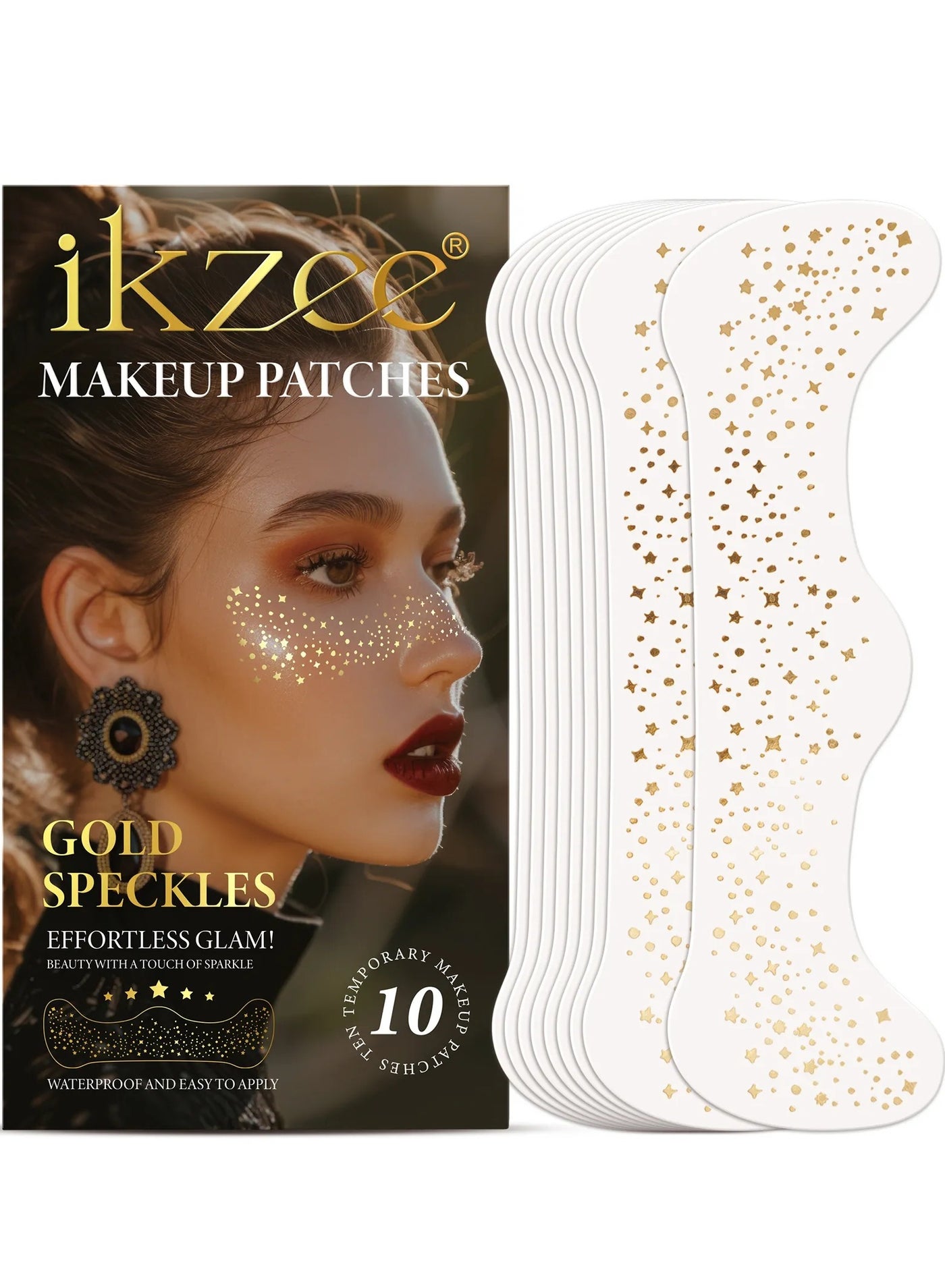 10Pcs Makeup Patches Gold Glitter Freckles for Face Glow Up Makeup Patches Face Glitter Speckles Patches Cute Glitter Makeup Accessories for Women Face Glitter Makeup Speckles 03