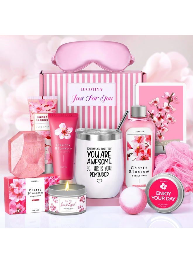 Gifts for Women Birthday Gifts for Women, Bath and Body Works Gift Set- 10 Pcs Valentine's Mother's Day Gifts and Cherry Blossoms Self Care Package Gift Women, Relaxing Spa Gift Basket for Women