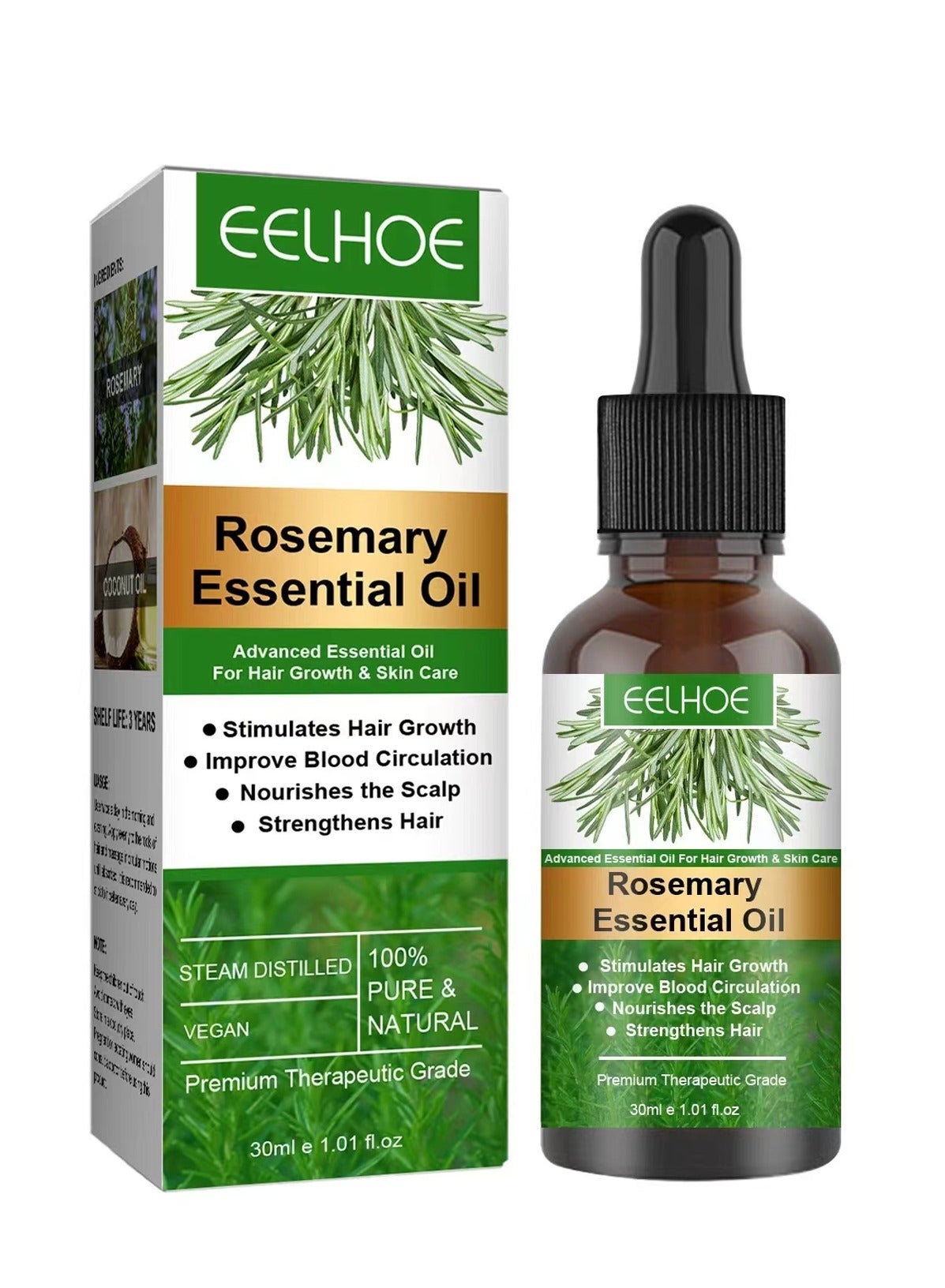 Rosemary Essential Oils Rosemary Oil for Hair Growth Serum, Pure Organic Rosemary Oil for Dry Damaged Hair and Growth, Hair Loss Scalp Treatment, Skin Care，For Hair Growth Hair Care(30ml)