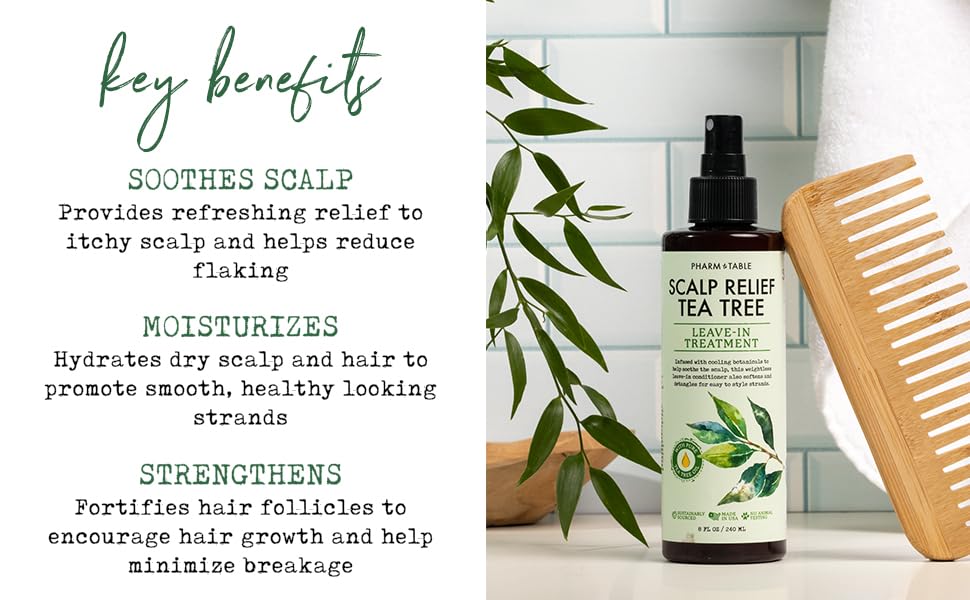 Leave In Conditioner Spray - Tea Tree Scalp Treatment - Anti-Dandruff and Dry & Itchy Scalp Treatment, Hydrating & Medicated Formula for Psoriasis and Scalp Care - Detangles & Nourishes Hair.