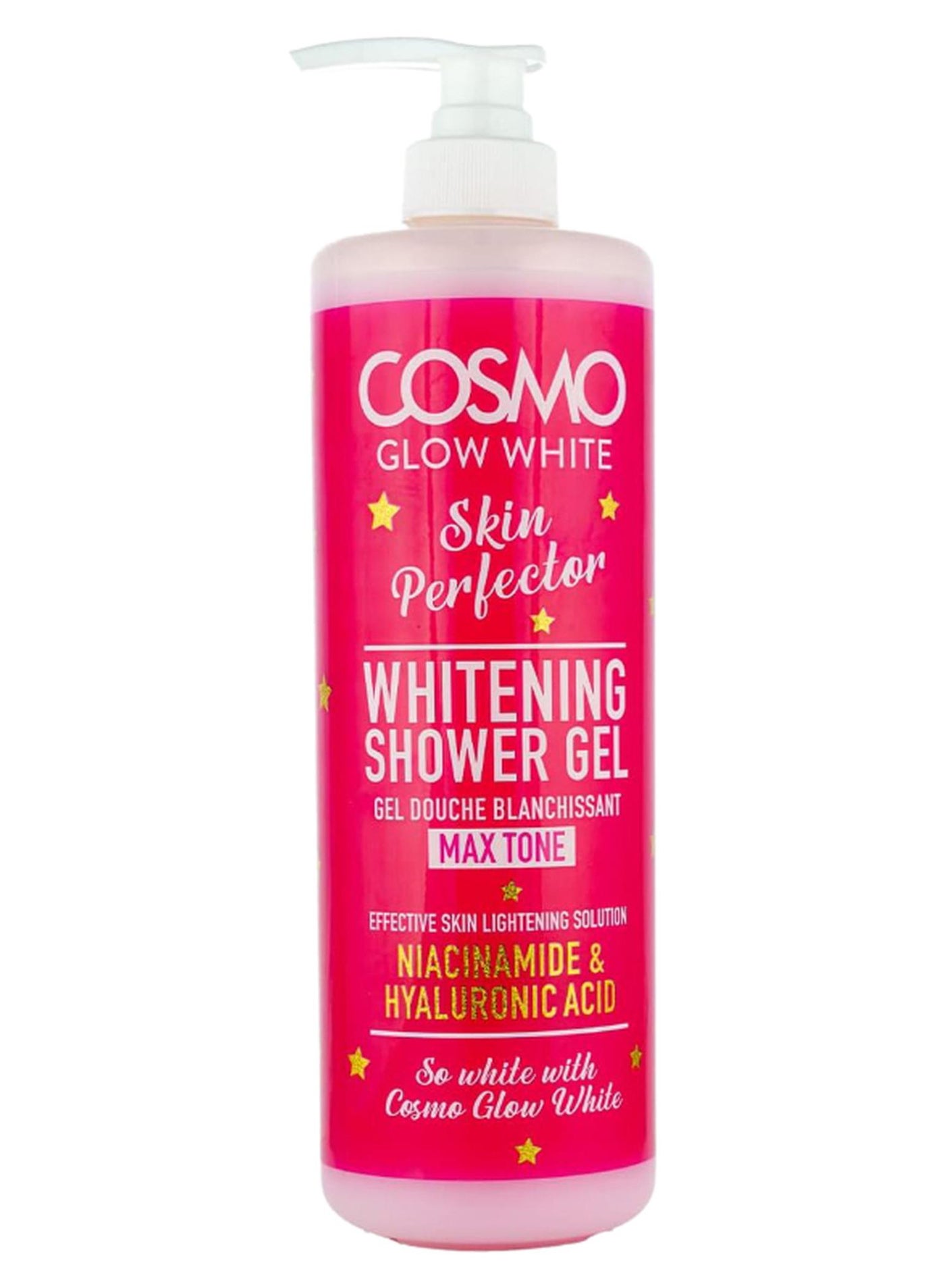 Cosmo Glow White Skin Perfector Whitening Shower Gel 1000ml, Effective Skin Lightening Solution, Niacinamide & Hyaluronic Acid, Cleanses & Moisturizes the Skin