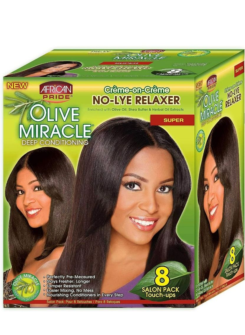 African Pride Olive Miracle Deep Conditioning No-Lye Relaxer - Super Kit 8-Count