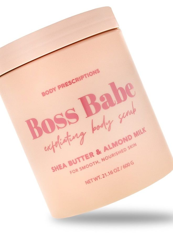 Pink “Boss Babe” Body Scrub, Exfoliating Body Wash, for Nourished and Ultra Smooth Skin, Cleanser Infused with Shea Butter and Almond Milk
