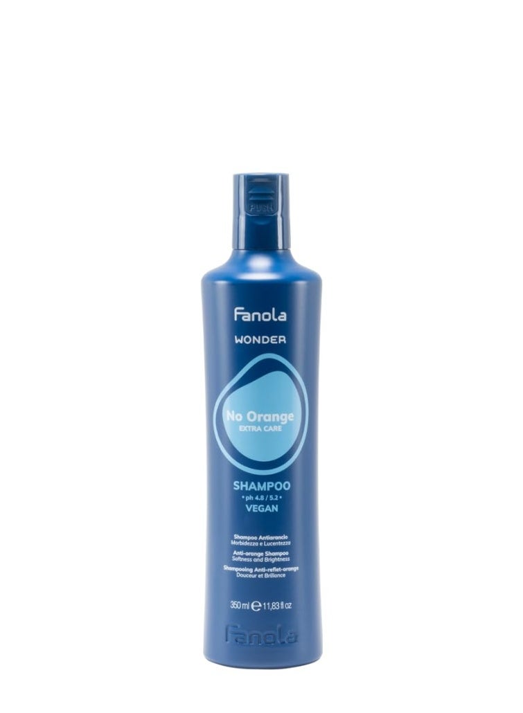 Fanola Wonder No Orange Blue Shampoo for Color Treated Hair - Toning Hair Color Shampoo for Light Brown to Platinum Strands - Neutralizes Orange & Brassy Tones - Vegan & Sulfate-Free (11.8 fl oz)