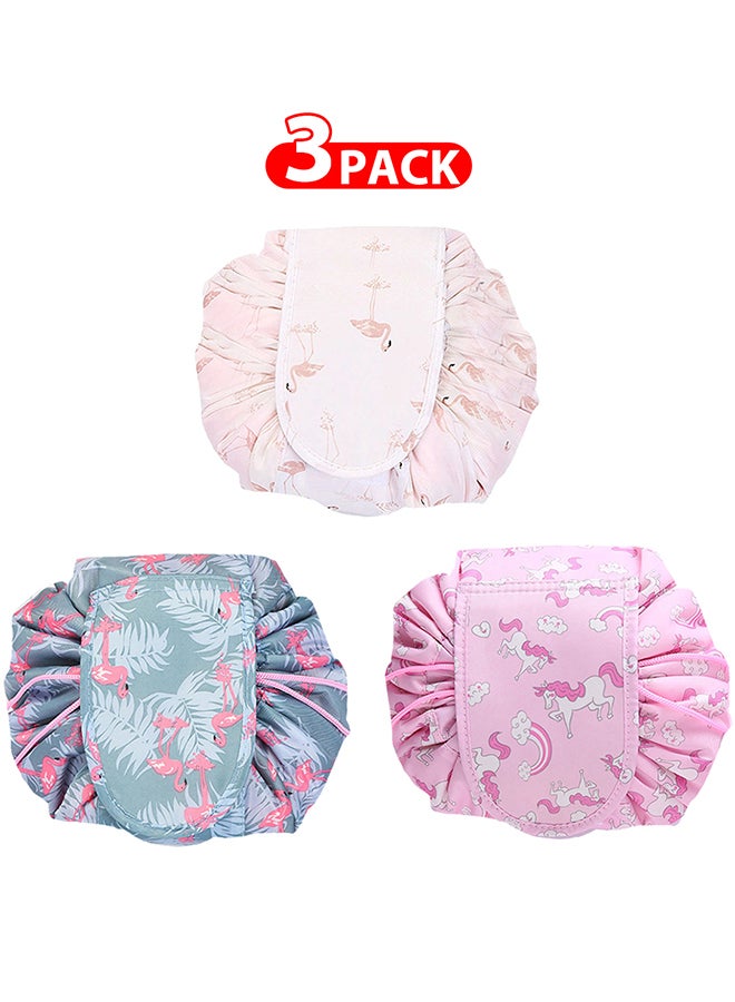 3 Pack Drawstring Lazy Cosmetic Travel Bag Women Makeup Bag for Travel and Household to Storing Cosmetics