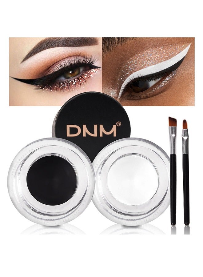 Dam，2 in 1 Black and White Gel Eyeliner Set Water Proof Smudge Proof, Last for All Day Long, Work Great with Eyebrow, 2 Pieces Eye Makeup Brushes Included