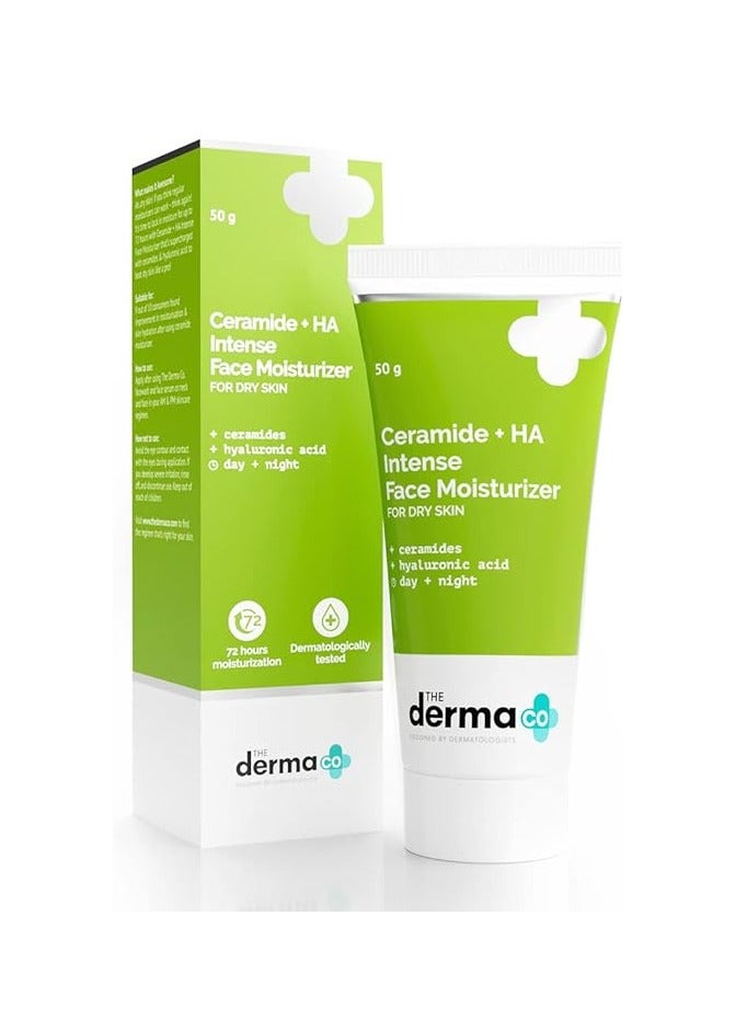 Ceramide + HA Intense Moisturizer with Hyaluronic Acid for Dry Skin | Repairs Dry, Dull & Irritated Skin | Locks In Moisture, Treats Pigmentation & Acne | Day & Night Use – 50g