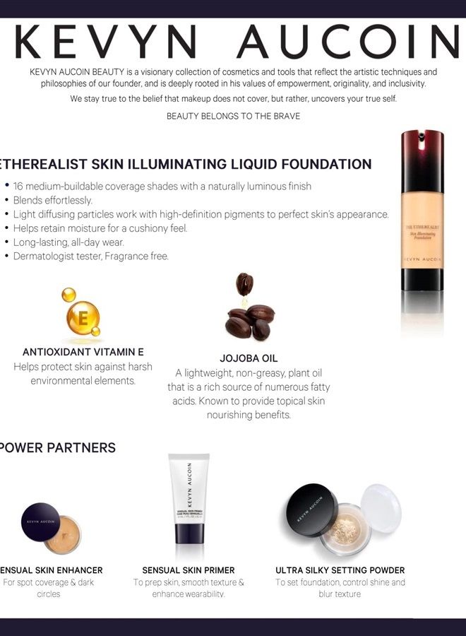 The Etherealist Skin Illuminating Foundation, EF 16 (Deep) shade: Comfortable, shine-free, smooth, moisturize. Medium to full coverage. Makeup artist go to. Even, bright & natural look.