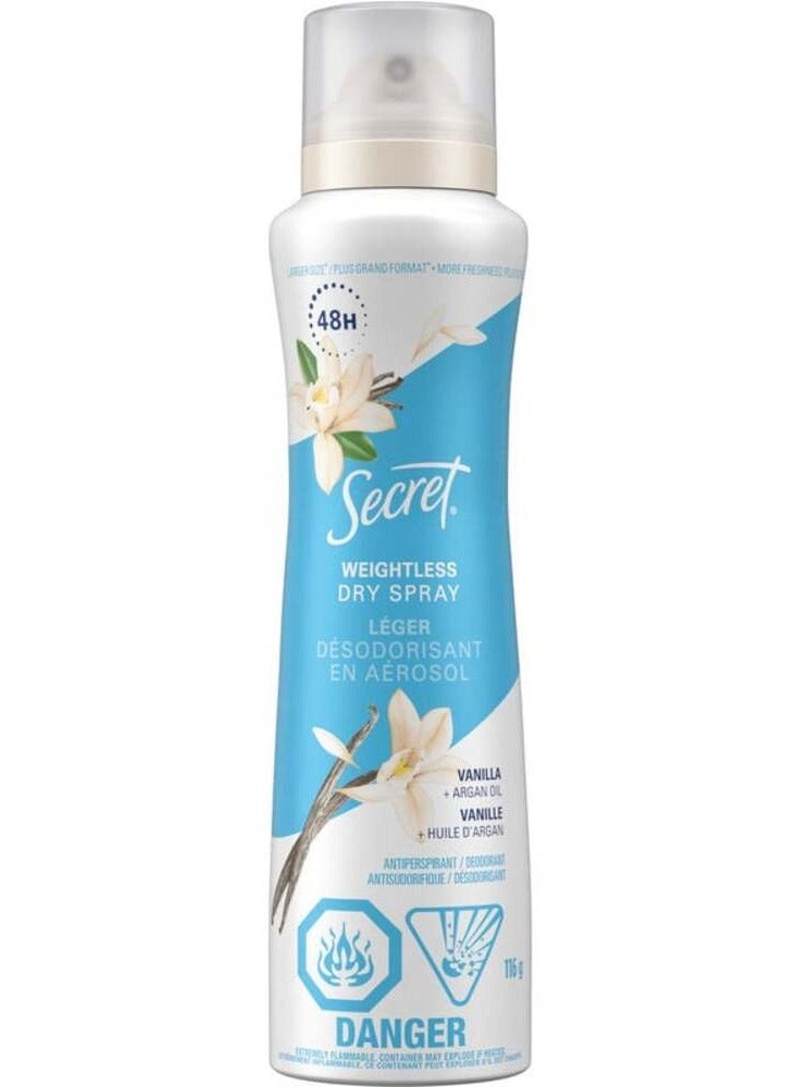 Secret Dry Antiperspirant Deodorant Spray Vanilla+Argan Oil 116g