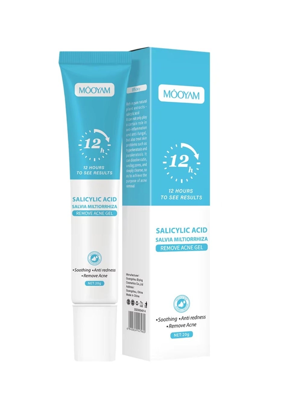Salicylic Acid Acne Gel 12H Results Soothing Acti Redness Acne Cream Repair Damaged Skin Oil Control Tighten Pores Moisturizing Hydrating Acne Treatment Cream 20g