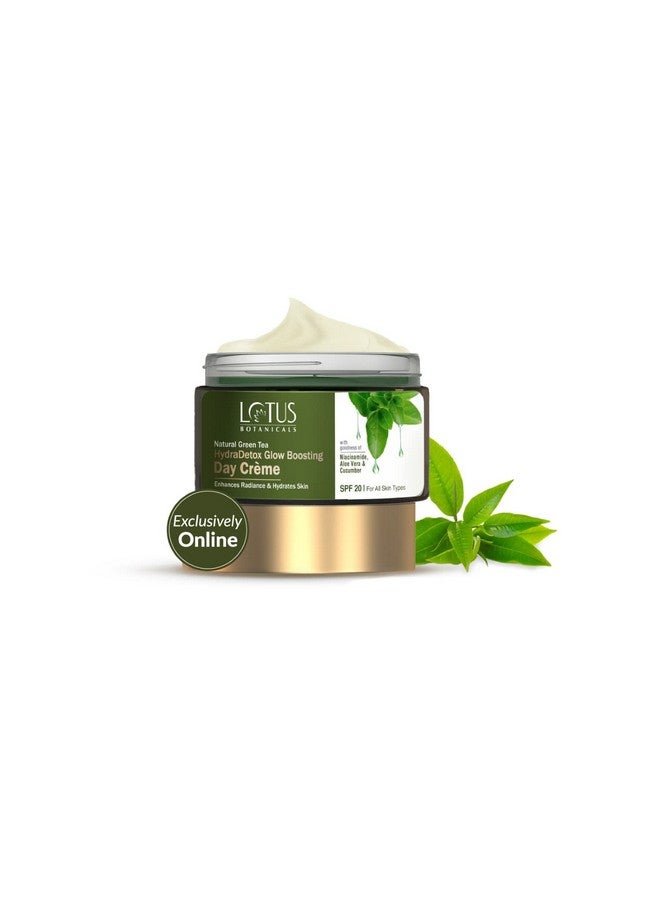 Lotus Botanicals Natural Green Tea HydraDetox Glow Boosting Day Cream SPF 20 with Niacinamide | Boosts Glow and Enhances Skin Radiance | Hydrates Skin | Protects from Sun | Prevents Acne and Pimples
