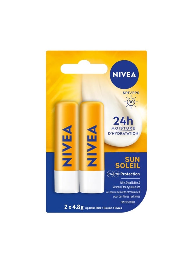 NIVEA Sun Caring Lip Balm Sticks with SPF 30, Duo Pack (2 x 4.8 g)(Imported from Canada)