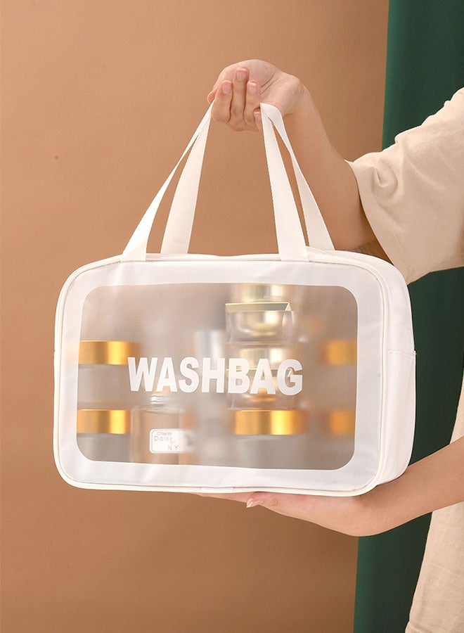 Translucent Waterproof Makeup Cosmetic Bag Travel Organizer for Accessories, Portable PVC Wash Bag Travel Business Vacation Bathroom Organizer（White-L)