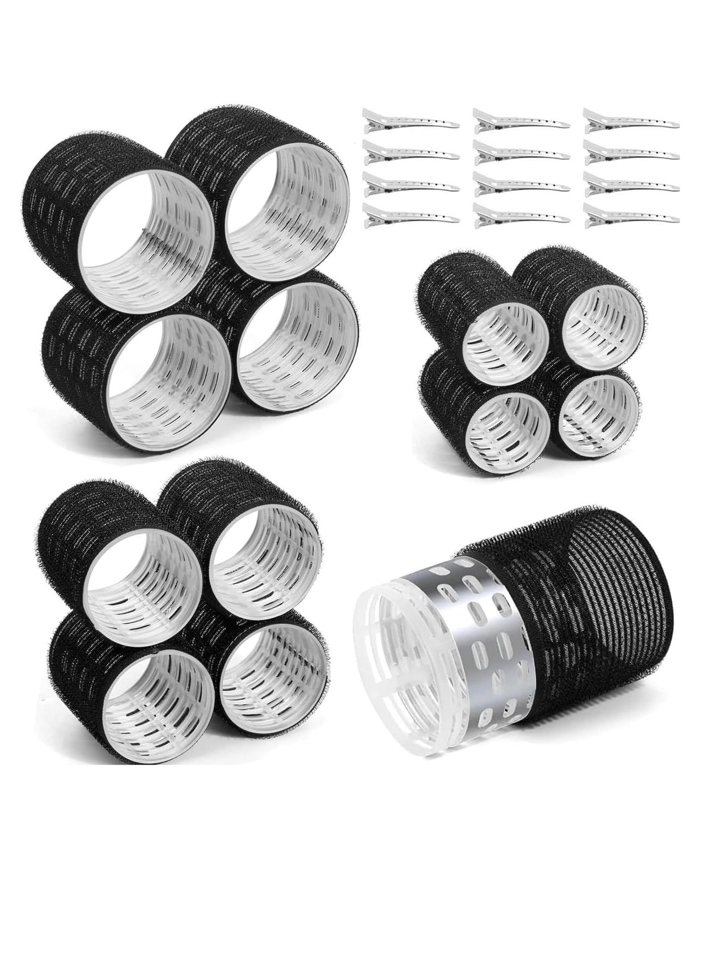 24 Pcs Thermal Hair Rollers & Clips, Self Holding Hair Curlers with Clips, Large Rollers for Hair Set, Self Grip Thermal Hair Roller for Long Medium Short Hair Volume Salon Hair