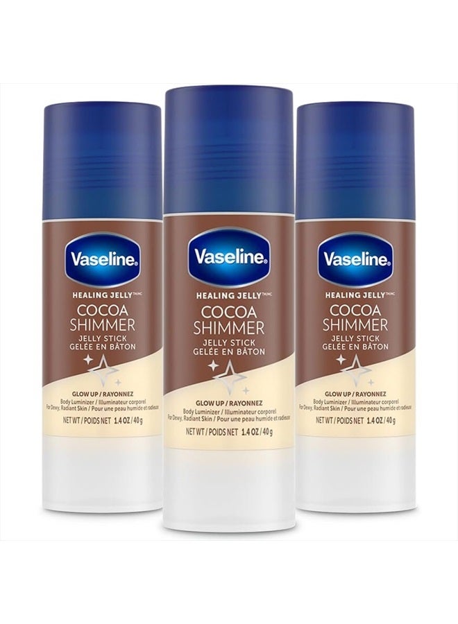 Unilever Vaseline Cocoa Shimmer Jelly Stick GLOW UP Body Luminizer For Dewy Radiant Skin 1.4 oz - 3 Count