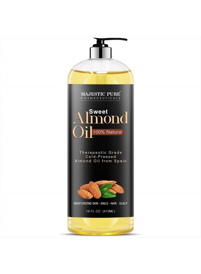 Sweet Almond Oil, Triple A Grade Quality, Pure and Natural from Spain, Cold Pressed, (Packaging May Vary) - 16 fl. Oz