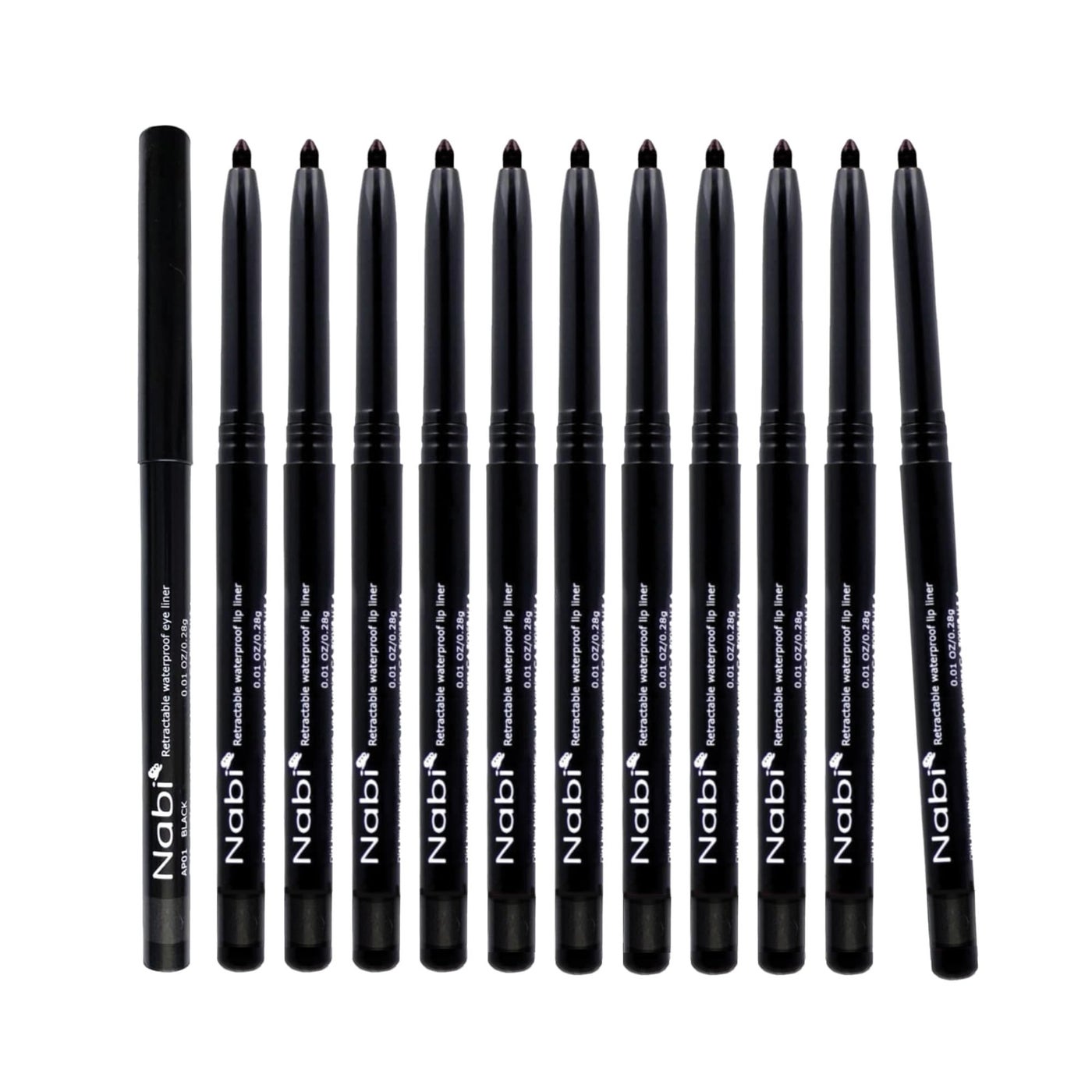 Nabi Retractable Waterproof Eyeliner Pencil â€“ 12â€‘Pack Smudgeâ€‘Proof, Longâ€‘Lasting & Hypoallergenic Professional Makeup Eyeliner for Sensitive Eyes