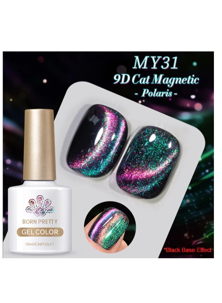 9D Cat Eye Gel Nail Polish,Cat Magnetic  Gel Polish 10ml Polaris Black Base Effect ,Nail Art Soak-off Gel Polish, Sparkle Stunning Gel Polish