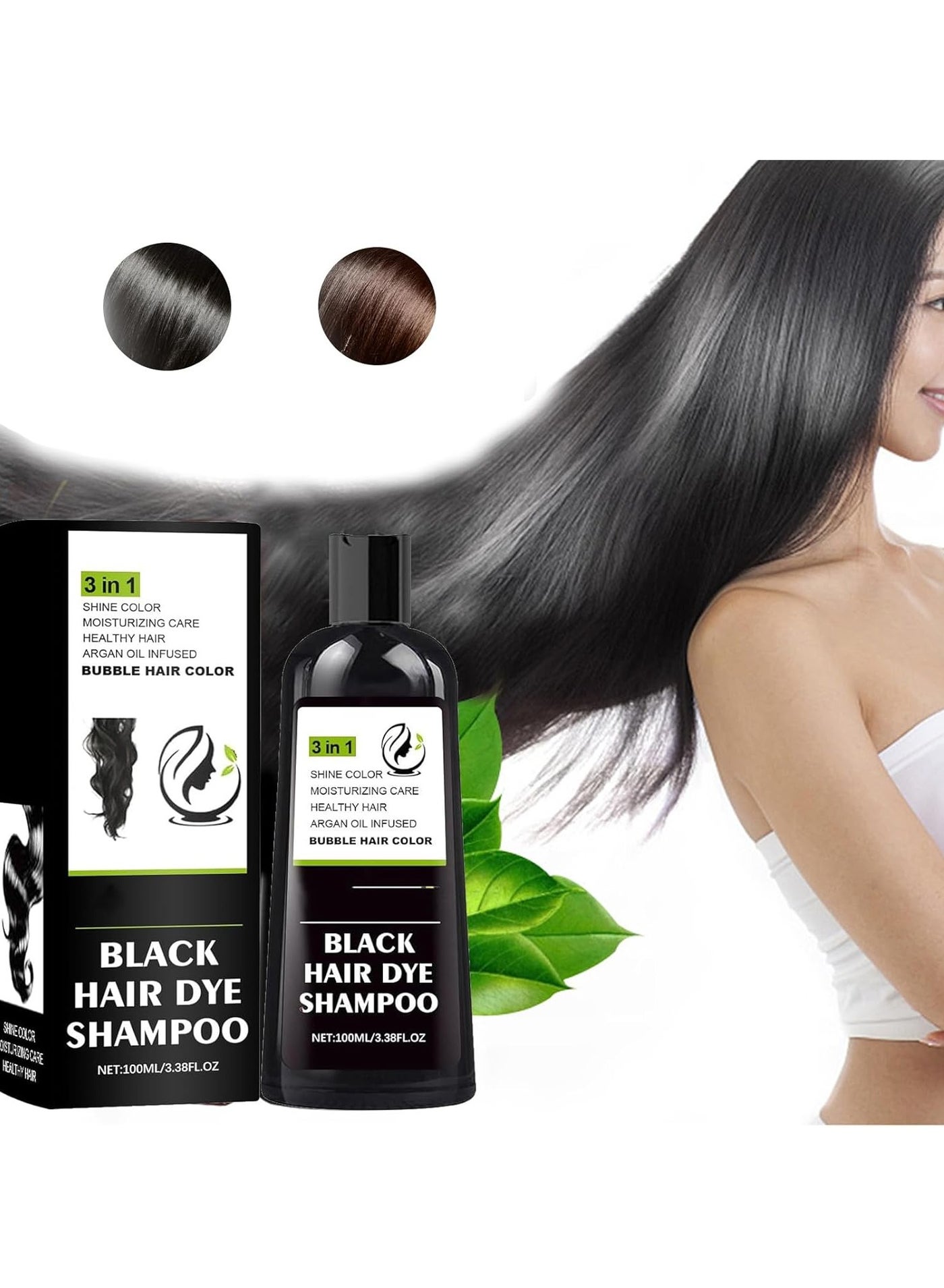 Natural Black Hair Dye Shampoo, Hair Dye Shampoo 3 In 1, Natural Hair Dye Plant Essence, Black Hair Color Shampoo For Gray Hair