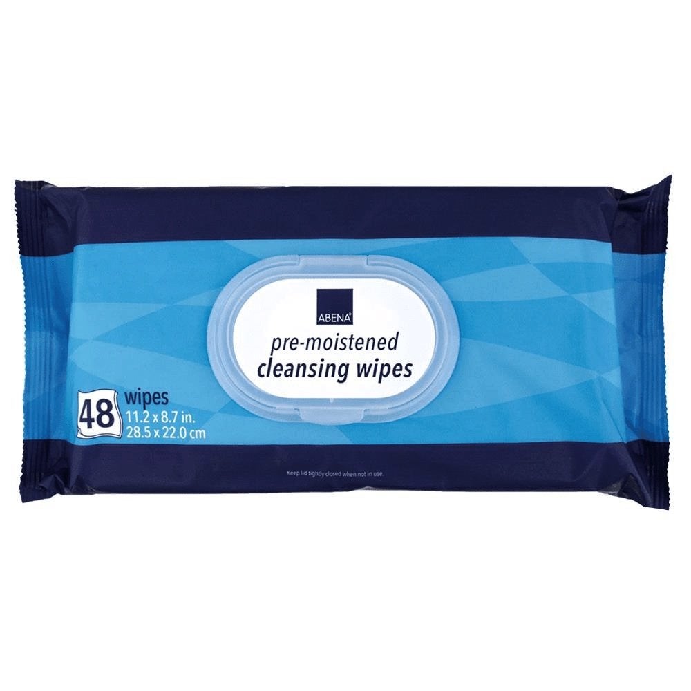 Abena Stretchable Pre-Moistened Cleansing Wipes, 11.2" X 8.7", 48 Count