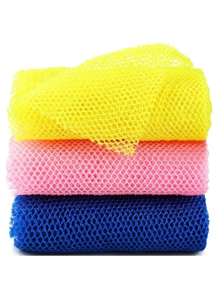 3Pcs African Net Sponges, Long Net Bath Sponge Exfoliating Towels For Bath, Shower Body Scrubber Back Scrubber Skin Smoothers for Daily Use, (20.5*63.5cm)