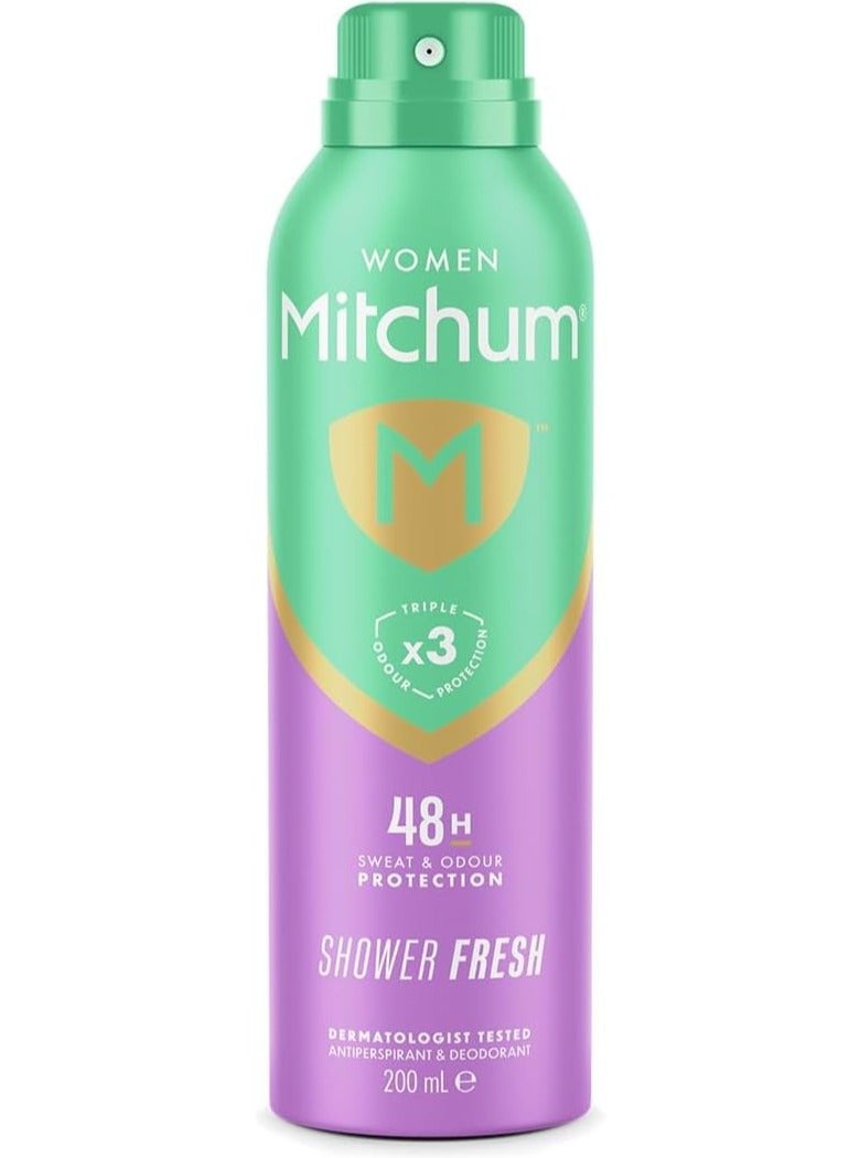 Women Triple Odor Defense 48HR Protection Aerosol Deodorant & Anti-Perspirant Shower Fresh 200 ml