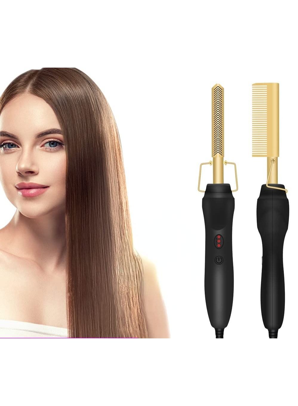 Hot Comb Hair Straightener Electric Straightening Comb for African American Hair And Wigs Ceramic Wand Curling Irons Lightweight Protective Comb Brush