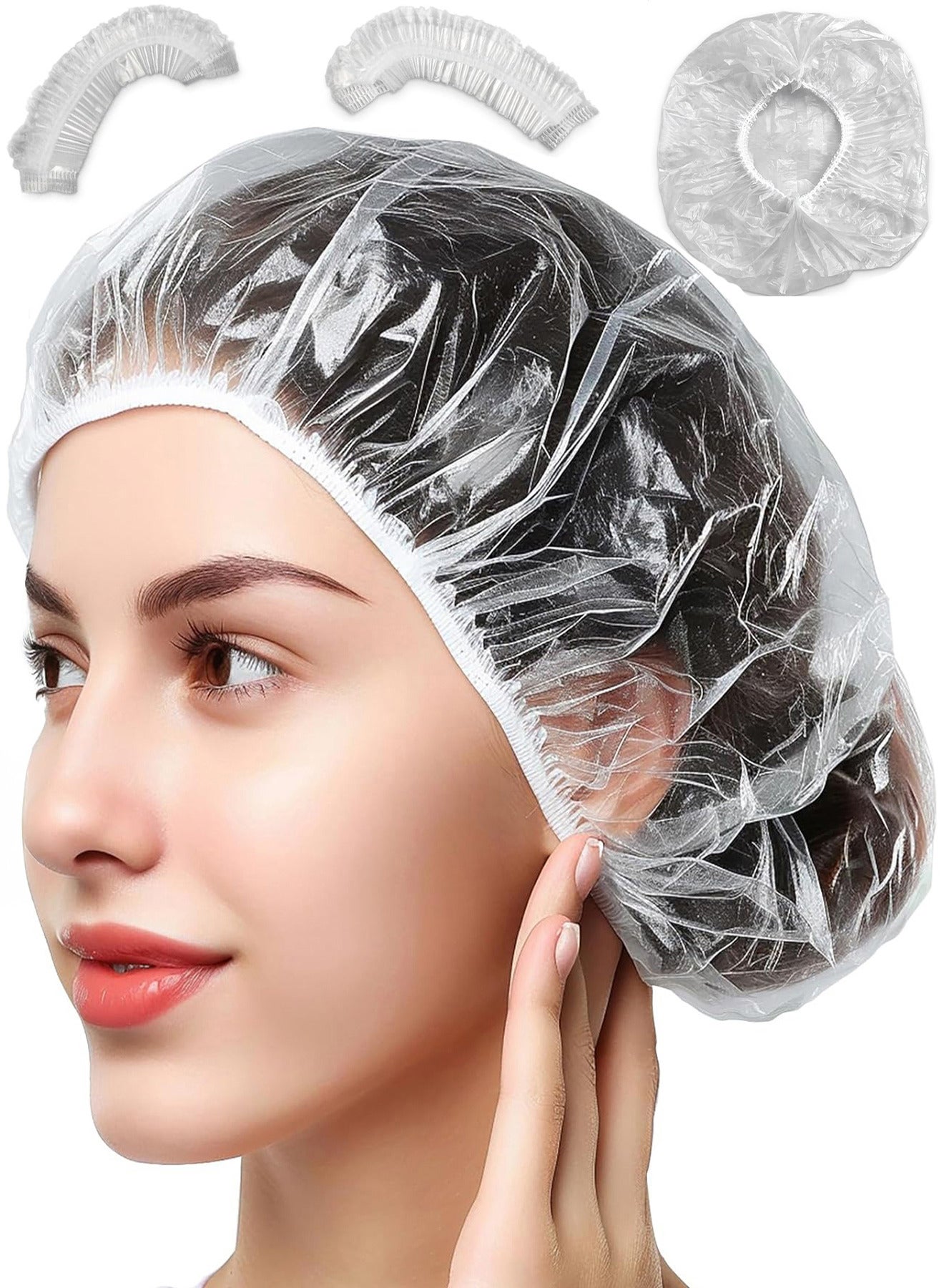 100 Pieces Disposable Shower Caps Waterproof Elastic Bath Hair Covers for Women and Men