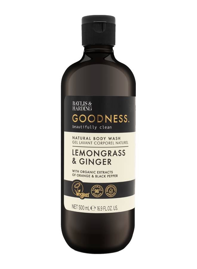 Goodness Lemongrass and Ginger Body Wash, 500ml | Vegan | Moisturising and Hydrating | Organic Extracts | Paraben Free