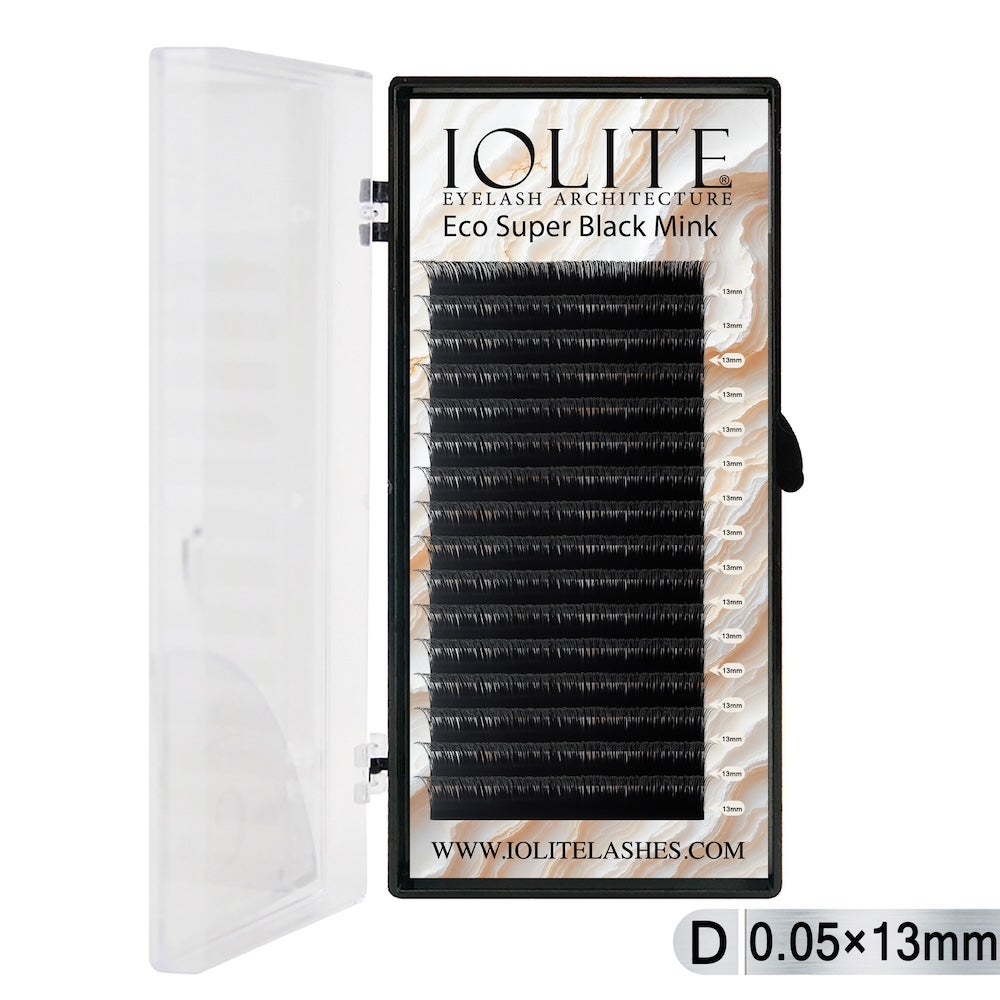 Iolite Super Black Mink Lash Extension – D Curl 0.5T Mix (6mm–15mm) | Premium Black Mink Eyelash Extension Tray for Lash Artists ISBMD5T - 13MM