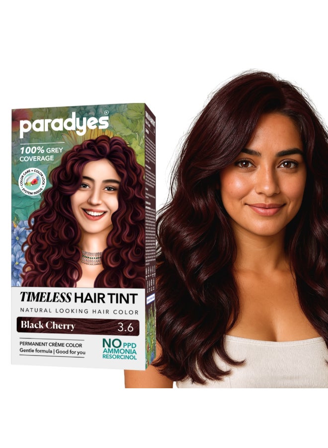 Black Cherry Timeless Hair Tint, Permanent Crème Hair Colour for Natural-Looking Results, Complete Grey Coverage, Long-Lasting Formula Free from PPD, Ammonia, & Resorcinol, 3.6 Black Cherry
