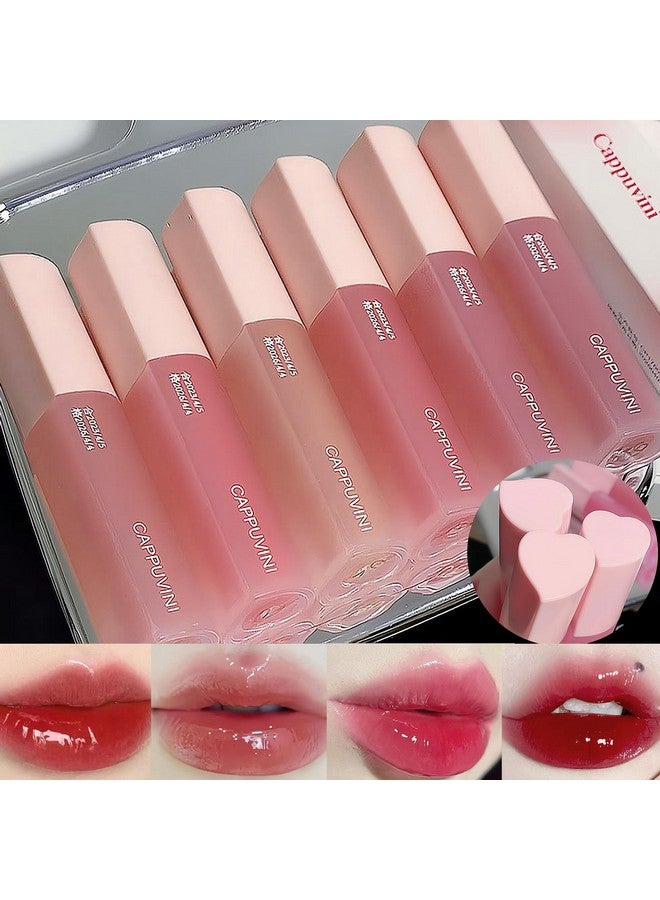 6Pcs Heart Pink Lip Gloss Set Vivid Color Juicy & Glossy Finish Longlasting Moisturizing Glaze Tint Highlypigmented Clear & Natural Makeup Lip Tint Lip Gloss