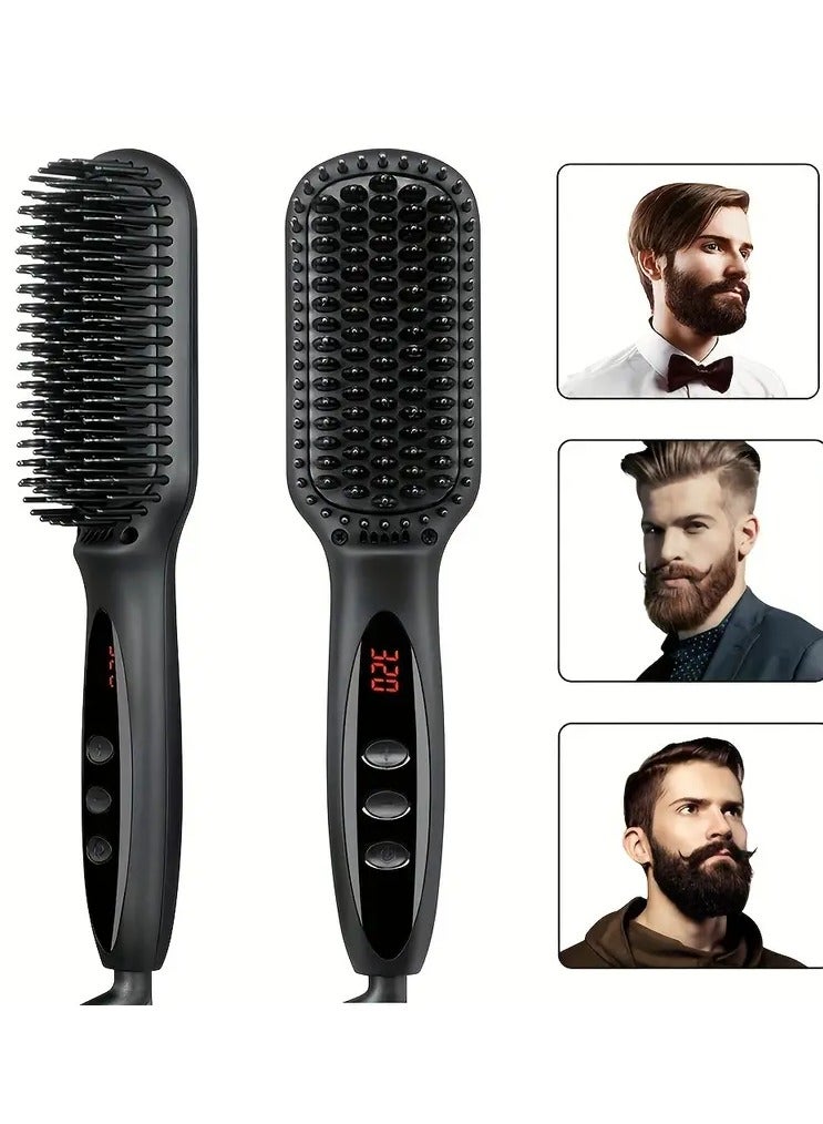 Ceramic Hair Straightener Brush Ionic Straightening Brush Anti-Scald Hot Brush Comb Smoothing Iron Hair Brush Beard Straightener