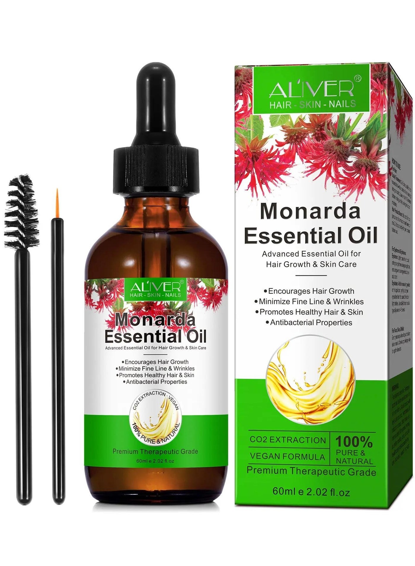 60ml Monarda Oil for Hair Growth 100% Pure Natural Co2 Extraction Monarda Essential Oil for Hair & Skin Reduce Fine Lines & Wrinkles Promotes Hair Eyelash Eyebrow Growth & Antibacterial