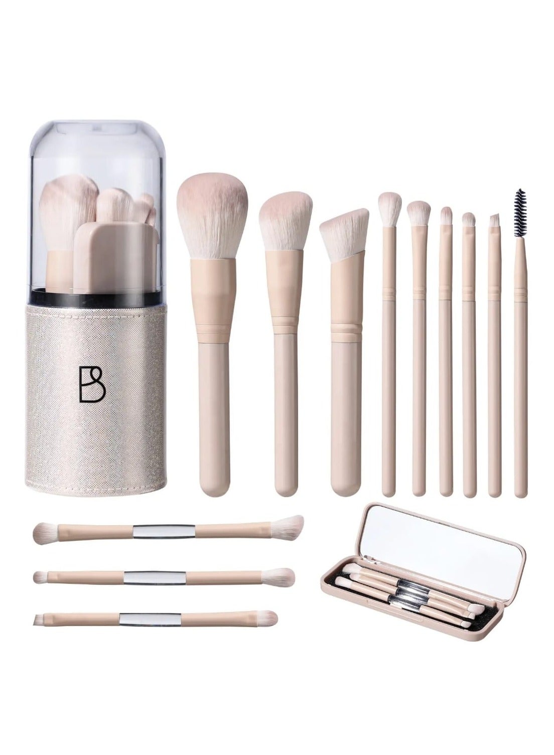 11 Pcs Makeup Brushes Travel Set, Portable Double Ended Eyeshadow Brush, Face Cosmetic Makeup Brushes Set