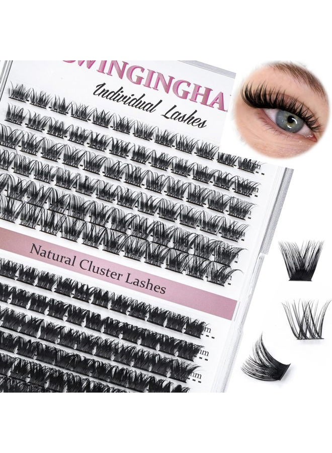 SWINGING Lash Clusters 156 Pcs Eyelash Extensions D Curl 9-14mm Fluffy Individual Lashes Wispy Clusters Thin Band & Soft (MixAB-150)